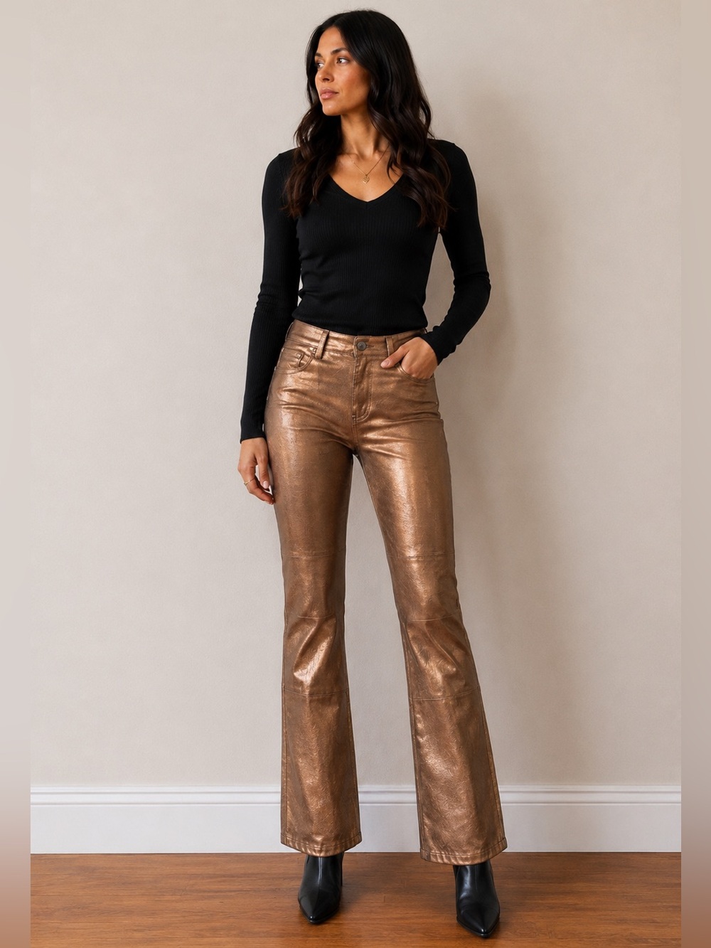 Vintage Metrostyle Copper Metallic Leather Pants Tagged Size 6 Fits Modern 4